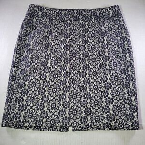 Banana Republic Womens Navy & White Knee-Length Floral Lace Pencil Skirt Size 12